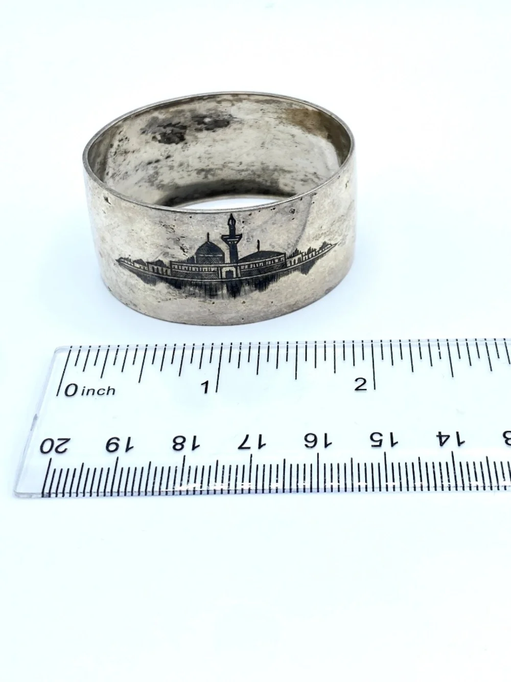 Vintage Iraqi Silver Niello Napkin Rings Set of 4 Double Scenic Middle Eastern
